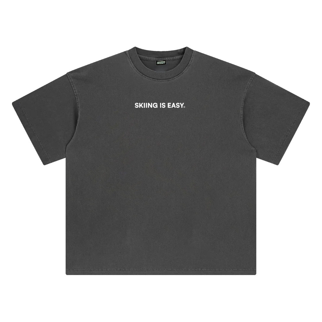 EMBROIDERED "SKIING IS EASY" | VINTAGE HEAVY TEE (Deep Gray)