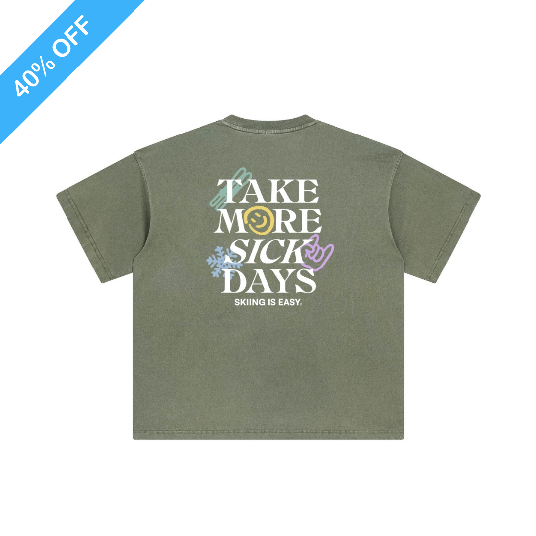 EMBROIDERED "SKIING IS EASY" | VINTAGE HEAVY TEE (GREEN)
