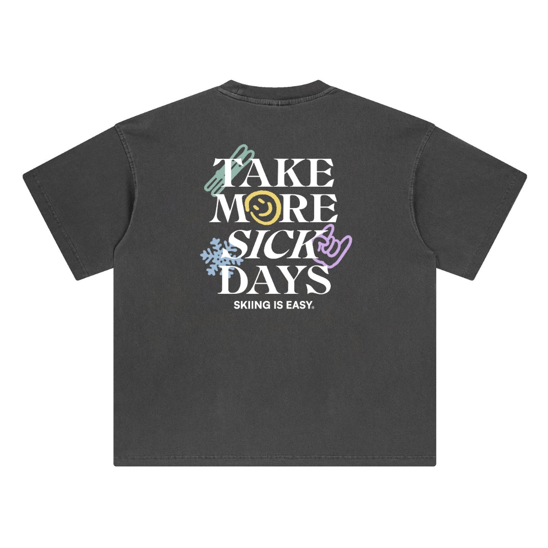 EMBROIDERED "SKIING IS EASY" | VINTAGE HEAVY TEE (Deep Gray)
