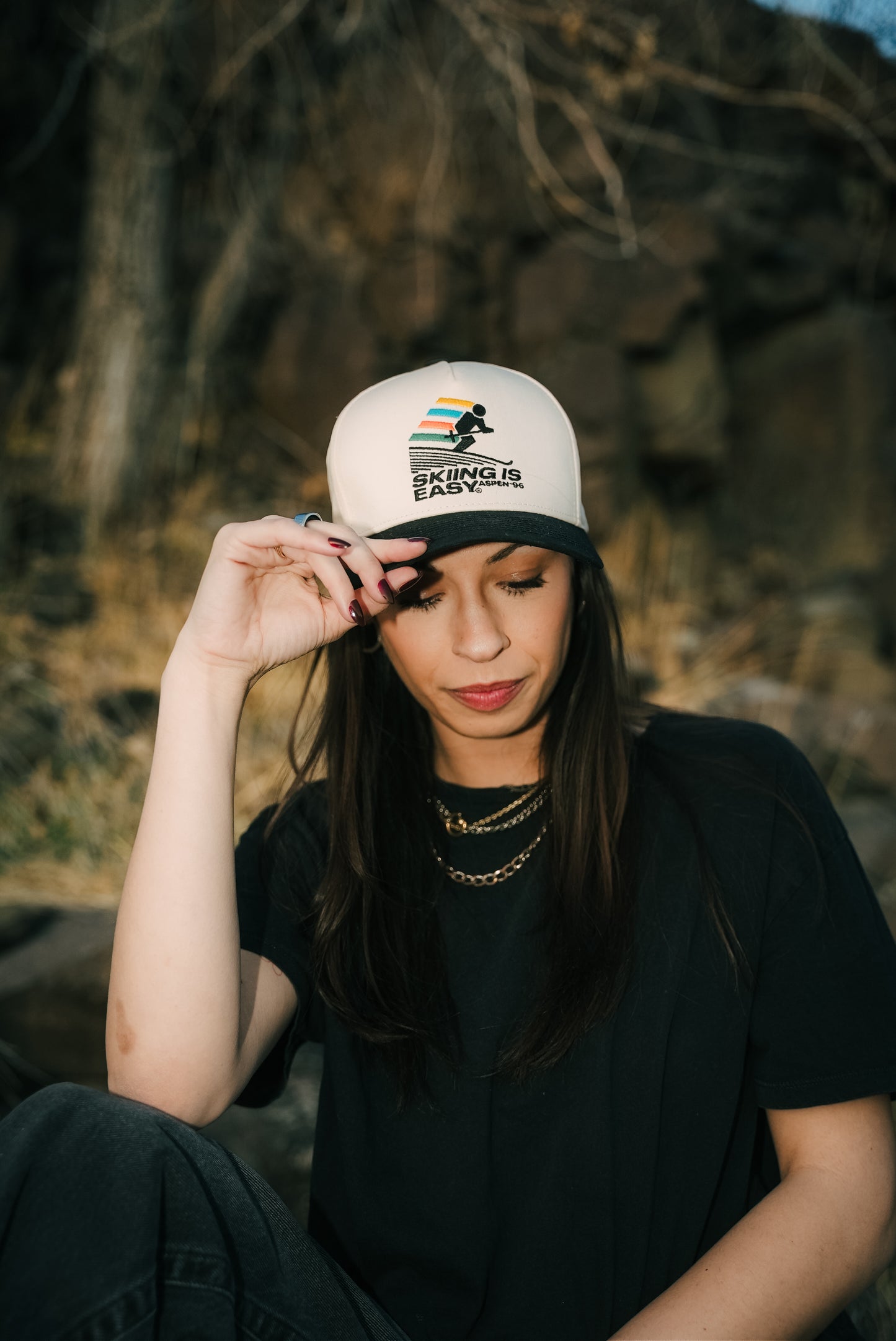 "SKIING IS EASY" ASPEN '96 HAT |(BLACK/CREAM)