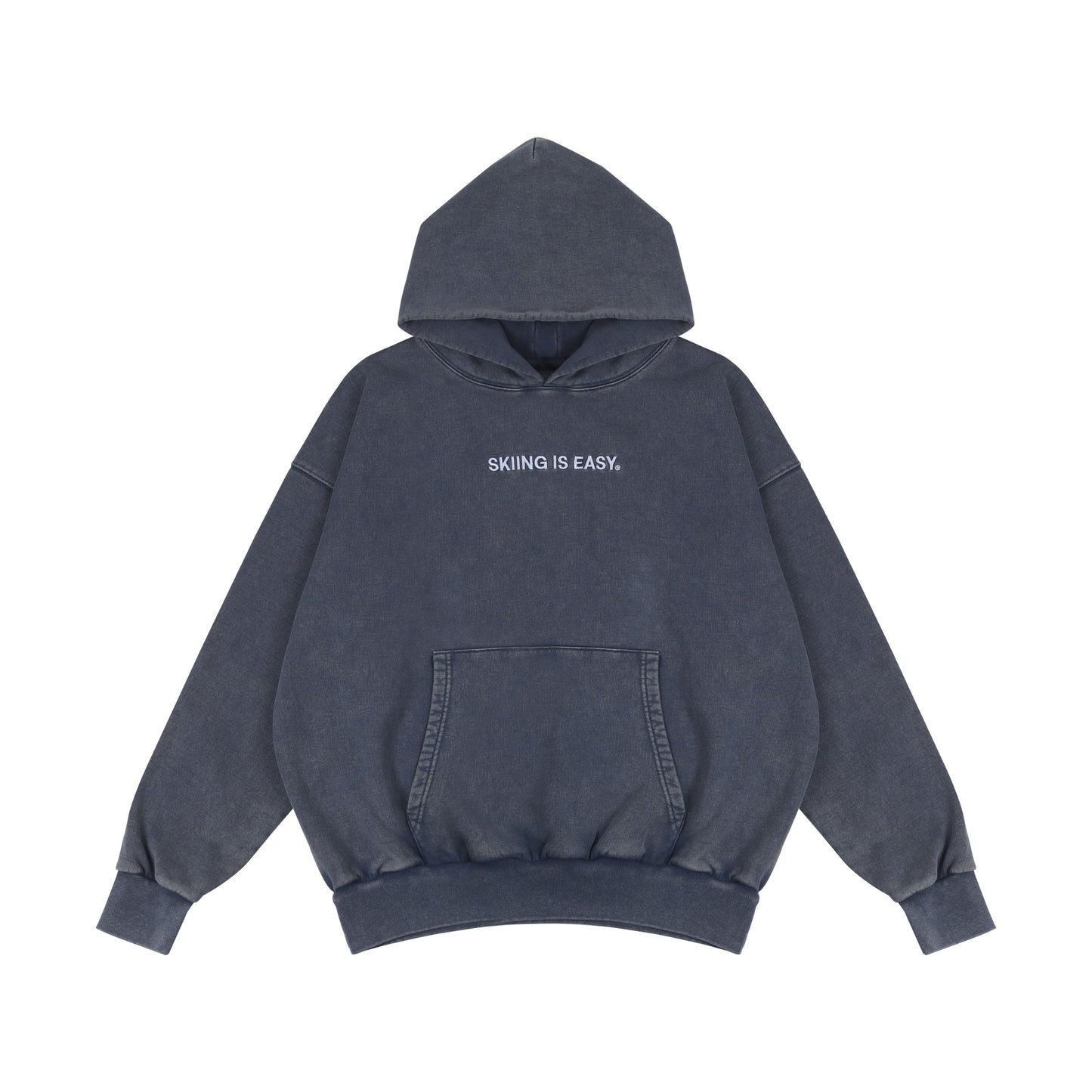 EMBROIDERED "SKIING IS EASY" | HEAVY-WEIGHT HOODIE (VINTAGE "Blue-ish"GRAY)
