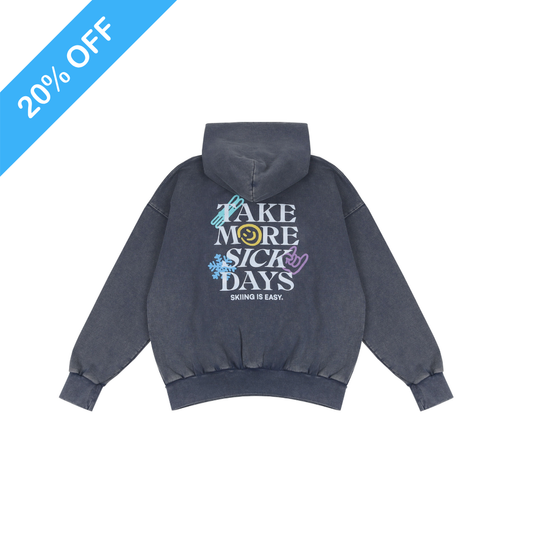 EMBROIDERED "SKIING IS EASY" | HEAVY-WEIGHT HOODIE (VINTAGE "Blue-ish"GRAY)