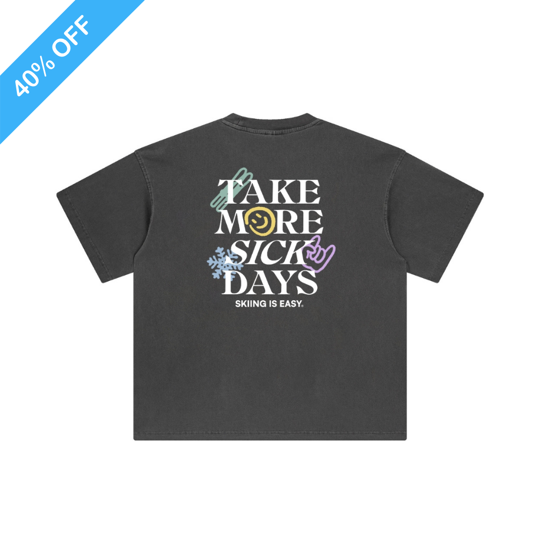 EMBROIDERED "SKIING IS EASY" | VINTAGE HEAVY TEE (Deep Gray)