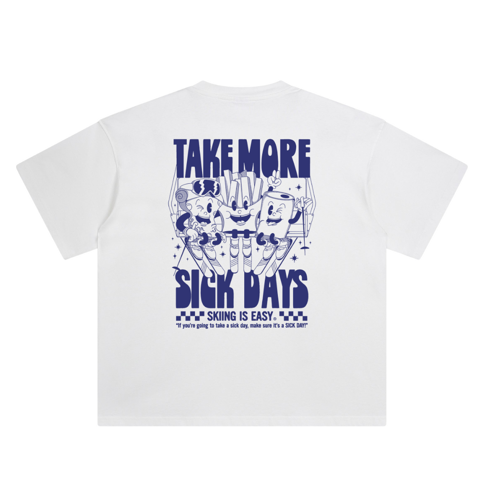 "TAKE MORE SICK DAYS" VINTAGE HEAVY TEE (WHITE) Skiing Is Easy
