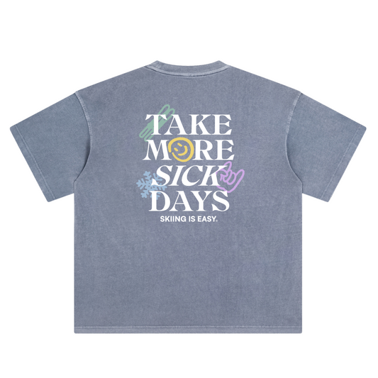 EMBROIDERED "SKIING IS EASY" | VINTAGE HEAVY TEE (BLUE)