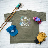 EMBROIDERED "SKIING IS EASY" | VINTAGE HEAVY TEE (GREEN)