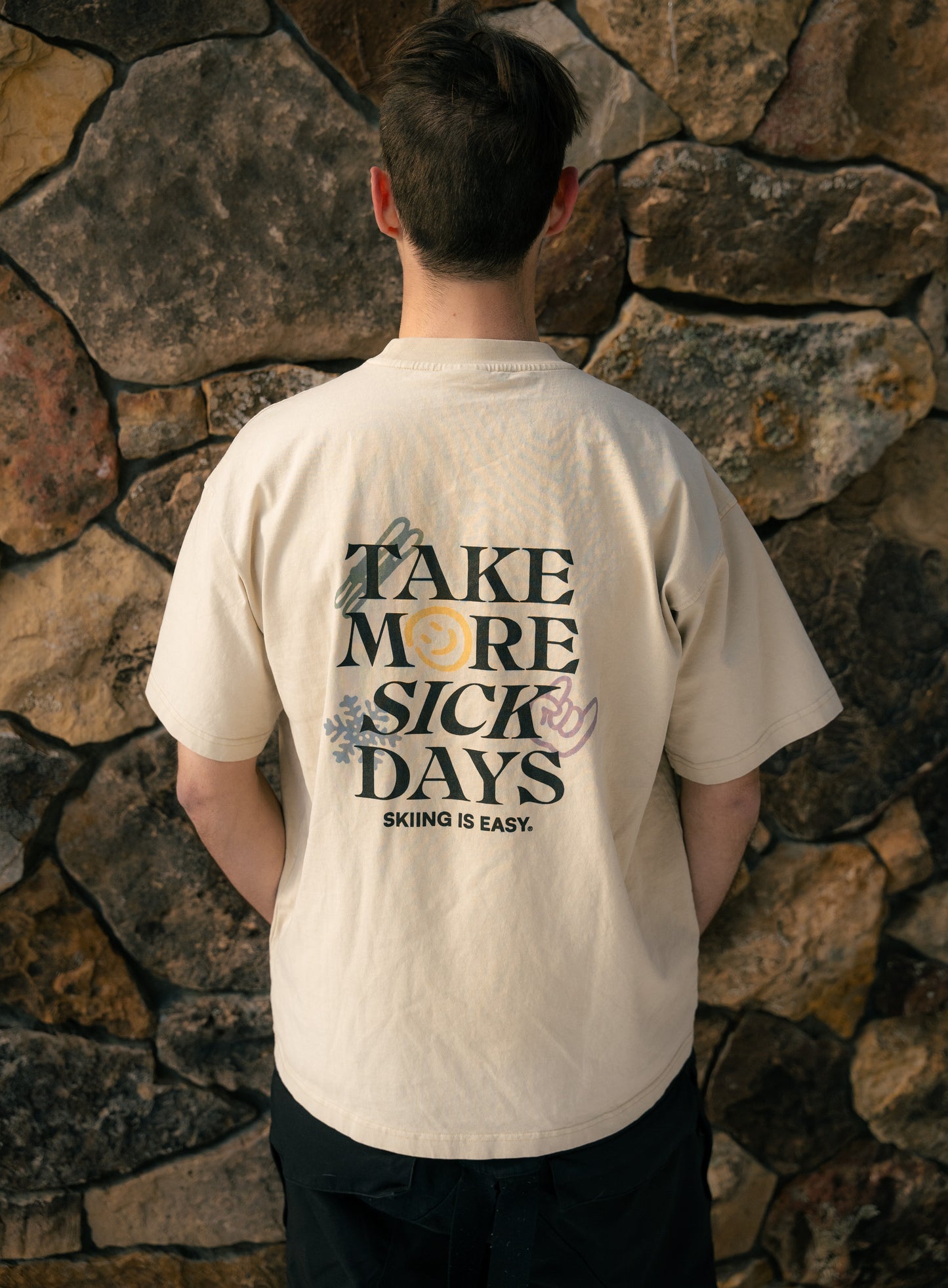 EMBROIDERED "SKIING IS EASY" | VINTAGE HEAVYWEIGHT TEE (Apricot)