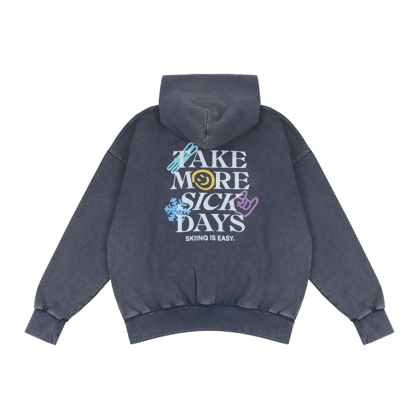 EMBROIDERED "SKIING IS EASY" | HEAVY-WEIGHT HOODIE (VINTAGE "Blue-ish"GRAY)