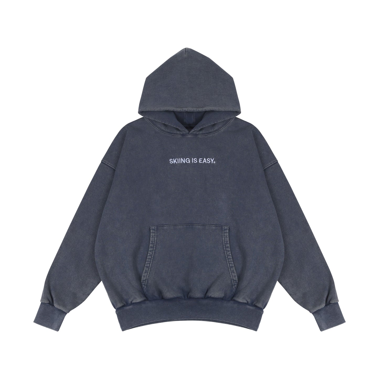 EMBROIDERED "SKIING IS EASY" | HEAVY-WEIGHT HOODIE (VINTAGE "Blue-ish"GRAY)