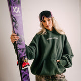 EMBROIDERED "SKIING IS EASY" | HEAVY-WEIGHT HOODIE (VINTAGE GREEN)
