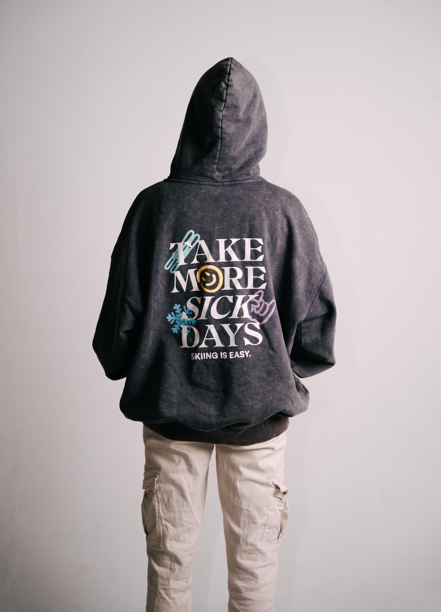 EMBROIDERED "SKIING IS EASY" | HEAVY-WEIGHT HOODIE (VINTAGE "Blue-ish"GRAY)