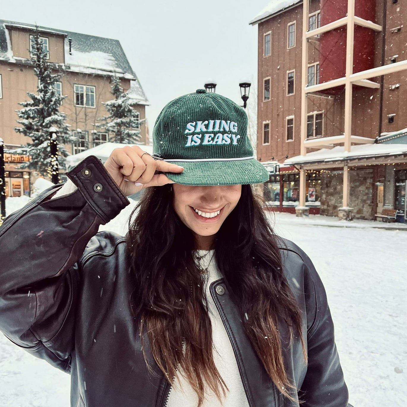 "SKIING IS EASY" | CORD HAT (Green)